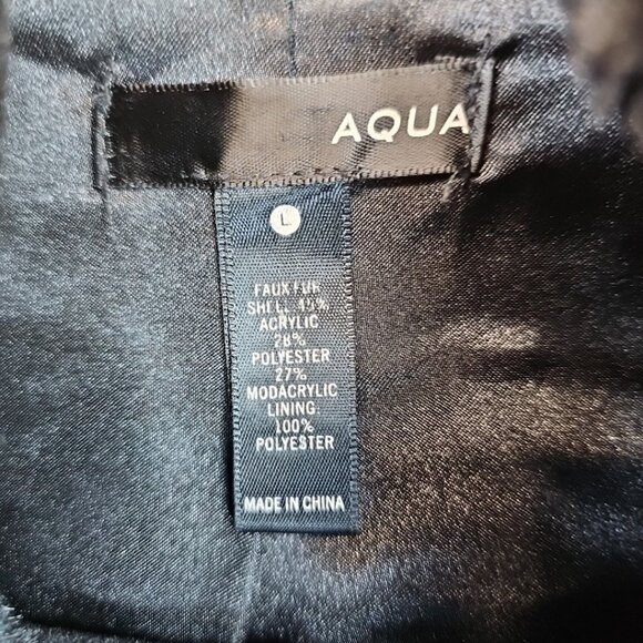 Aqua Faux Fur Vest Womens Size L Black Double Breasted Zip Shawl Collar Jacket - Picture 3 of 5